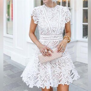 Lace Dress Small White lace Cocktail semi Formal Wedding Engagement Hoco boho